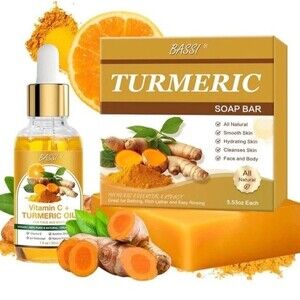 2Pcs Turmeric Soap Bar and Turmeric Oil Set for Face & Body, Nautral Ingredients